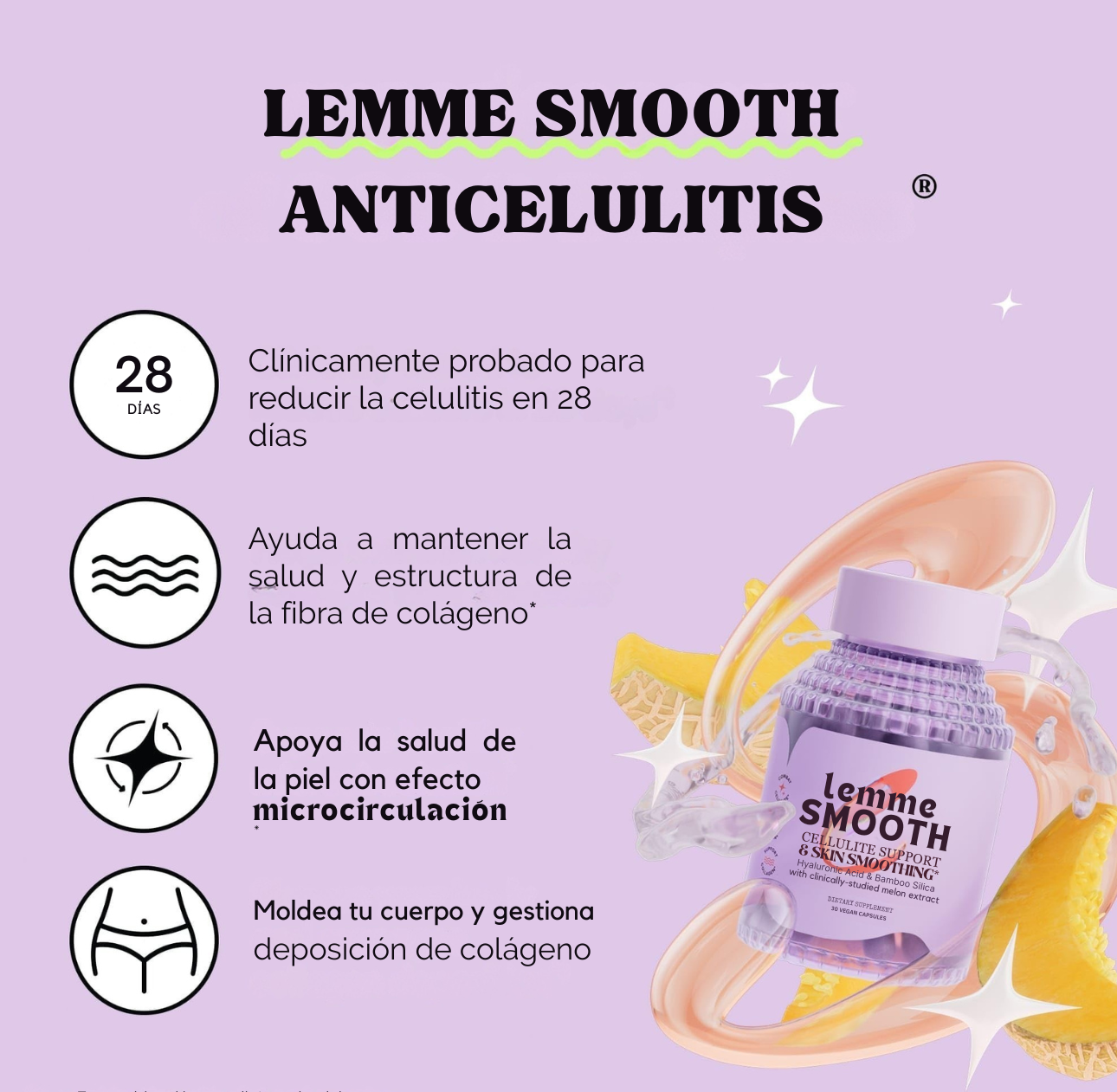 Combate la celulitis - Capsulas de melón Frances Lemme smooth SOD B Dimpless® - 30 capsulas