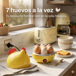 Hervidor de Huevos Eléctrico en Forma de Gallina | Cocina hasta 7 Huevos a la Vez | También Fríe | Apagado Automático | Acero Inoxidable