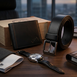 Combo Ejecutivo Vélez en Cuero Genuino – Cinturon y Billetera en Caja de Lujo