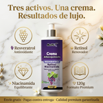 Crema Antiedad Premium con Resveratrol + Retinol + Niacinamida | Triple Activo Concentrado | Reafirma, Suaviza Arrugas y Devuelve la Luminosidad | 120g