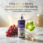 Crema Antiedad Premium con Resveratrol + Retinol + Niacinamida | Triple Activo Concentrado | Reafirma, Suaviza Arrugas y Devuelve la Luminosidad | 120g